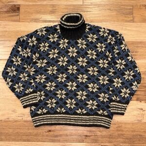 VTG 90s J Crew Fair Isle Wool Sweater XL Blue Tag Geometric Knit